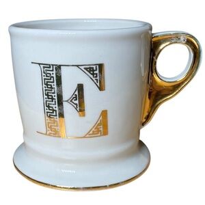 White & Gold Monogrammed Letter E Ceramic Coffee Tea Cup Mug
